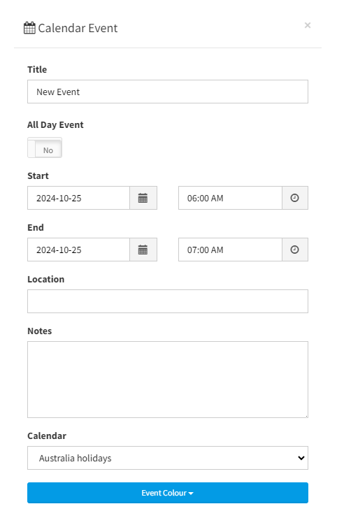 SMS Calendar: Calendar Event